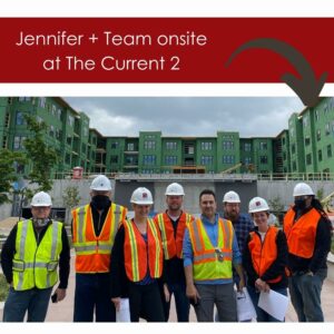Jennifer Camp and team members on a construction site visit
