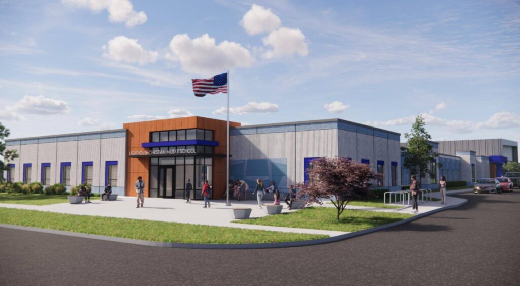 Rendering of entrance at Lighthouse Christian School