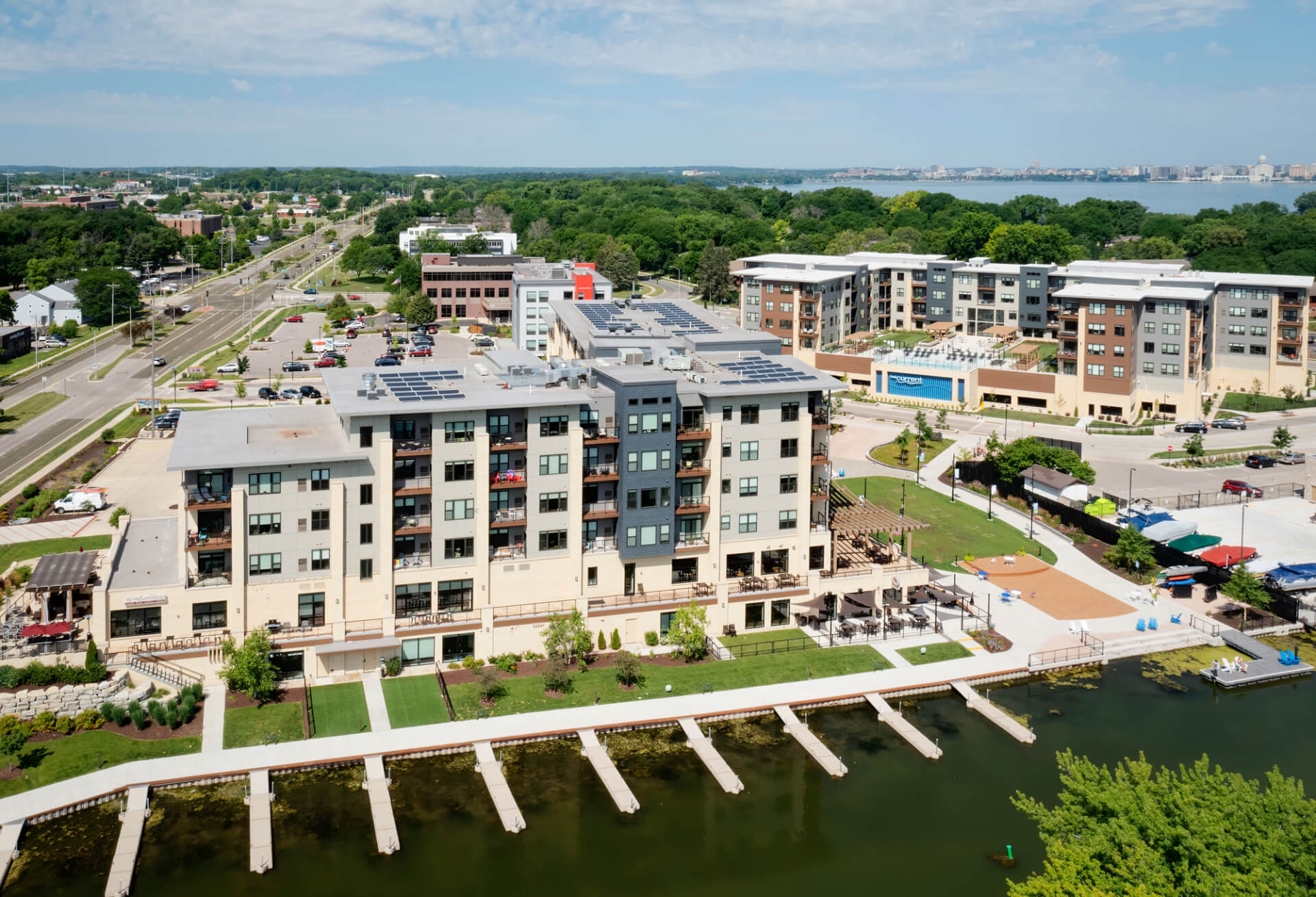 Aerial view of The Current masterplan; designed by JLA Architects