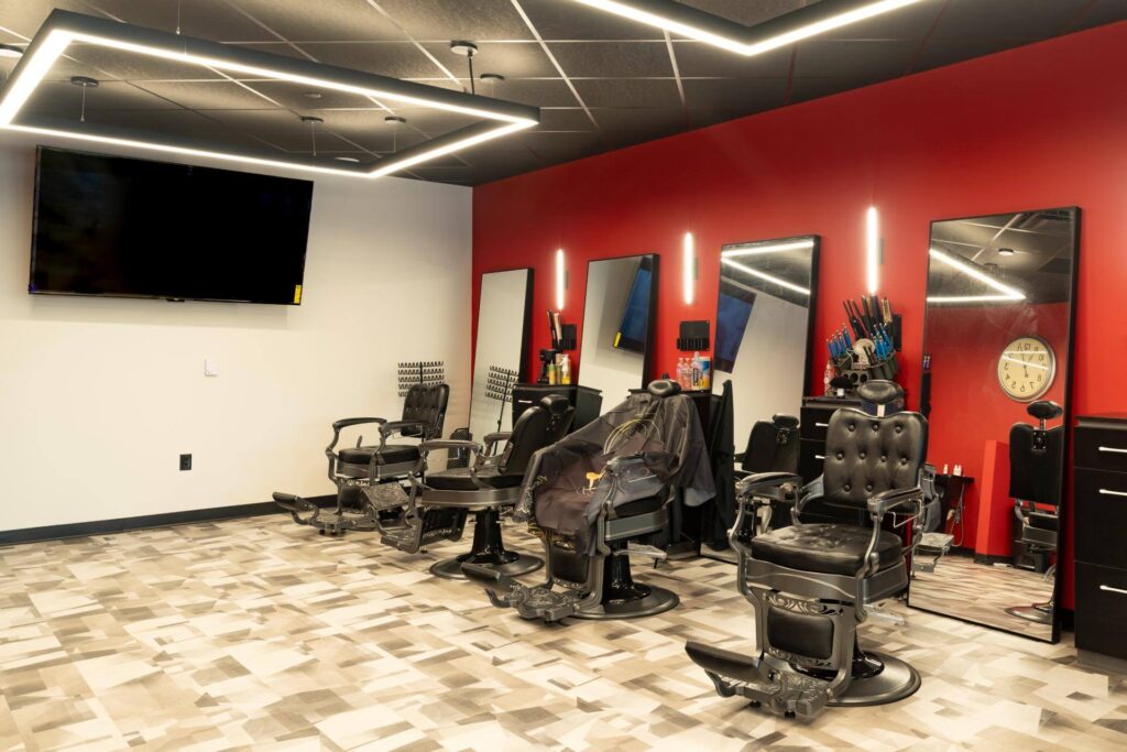 The barber shop area inside Inspire Barber & Beauty Salon's new location in Madison, WI
